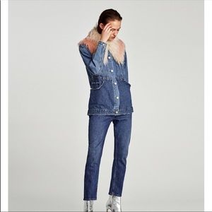 Reconstructed Denim Jacket with ombré fur collar